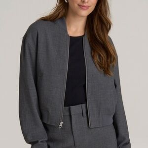 American Tall Cropped Women's Tall Bomber Jacket in Graphic Charcoal Size MM / E